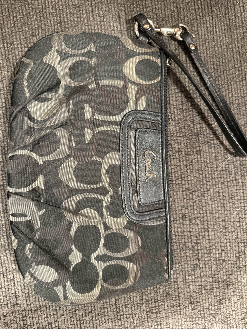 Coach Black and Gray Signature Canvas Wristlet